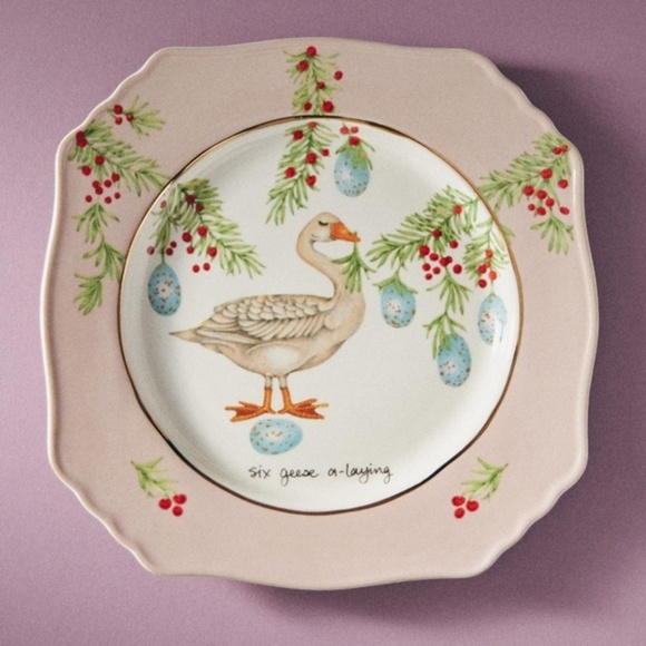 NWT Anthropologie Lou Rota 12 Days Christmas Six Geese Dessert Plate - Picture 1 of 3